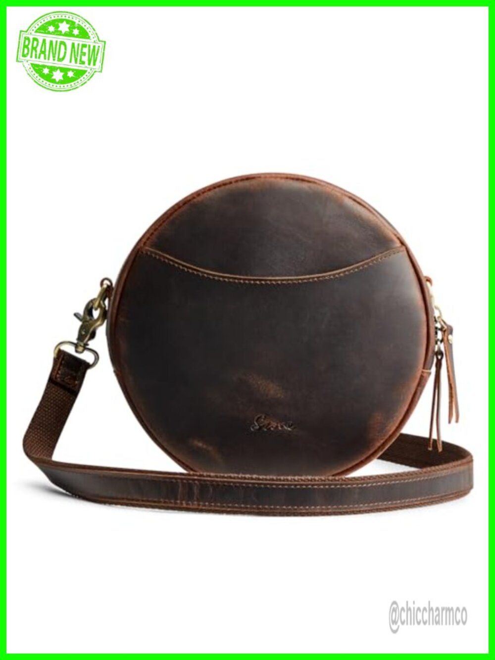 S-ZONE Leather Crossbody Bag Circle Shoulder Round Purse Travel
